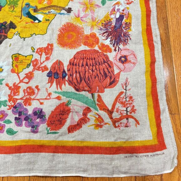 Citer Australia Map Linen Square Tablecloth Koala Flora Fauna 45x45 Tapestry Art - Picture 4 of 11